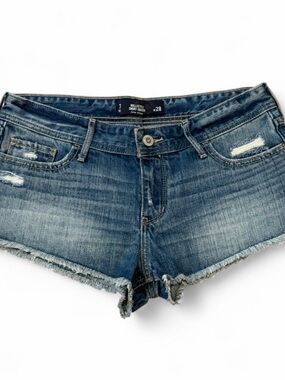 Hollister y2k blue low rise denim mini micro shorts with lace trim